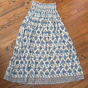 Natalie Martin White and Gray Maxi A-Line Skirt with Smocked Waist